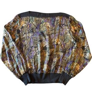 Vintage Kenar Silk Blouson Sheer Abstract Print Top Hong Kong 60s–80s M